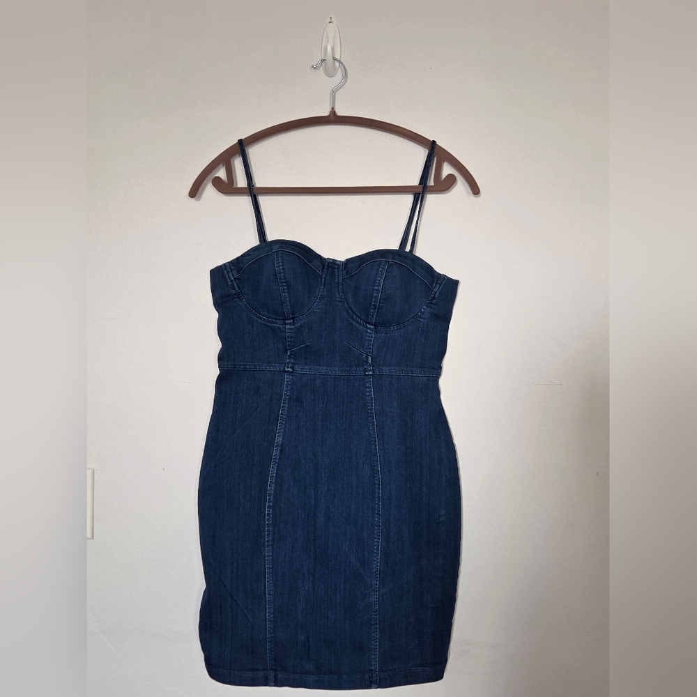 Haute Monde Blue Bodycon Dress Spaghetti Strap Sleeveless Size L Like New